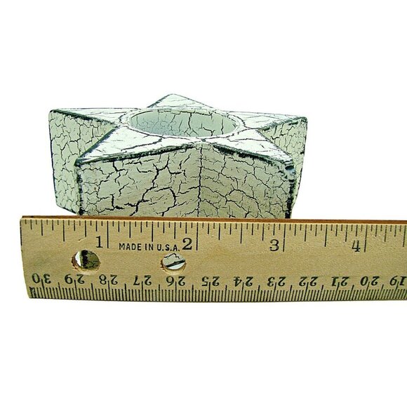 Home Decor Distressed Wooden Star Tea Light Candle Holder White Brown Crackle 3" - Picture 6 of 6